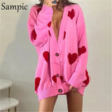 Loose Oversized Cardigans Women Winter Knitted Casual Y2K Sweater Long Sleeve Floral Cardigans 2021 Korean Fashion