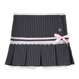 Cloth Forget French Ballet Style Striped Bow Lace Spliced Skirt Dress