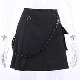 Graduation party bf Cool Lady Punk Gilrs Pleated Women High Waist Mini Skirt With Pocket Bag Belt Chain Gothic Black Skirts For