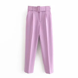 Casual Solid Color Pants For Women High Waist Belt Straight Long Pants Female 2021 Spring New Womens