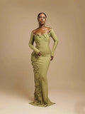 Spring And Summer New Folding Personality Twist Rope Decoration Collar Long Sleeve Long Sleeve Long Dress