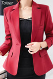 Women Long Sleeve Blazers Chic Elegant Lapel Casual Business Single-breasted Solid Color Office Temperament Coats