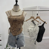 Wasteland Hottie Wearing Sling Vest To Do Old Hole Tie Dye With Chest Cushion Short Sleeveless Top