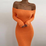 Off Shoulder Long Dress Women traf Full Sleeve Slash Neck Sexy Bodycon dress 2021 Solid Backless Ladies Party