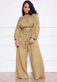 Casual Crop Top and Suspender Wide Pants