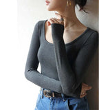 Autumn Winter Low Neck Undercoat Women's Spring Autumn Top Long sleeve Slim fit inside and outside-Outfit