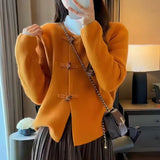 Chinese Style Lazy Wind Button Sweater Sweater Girl 2024 Spring New Korean Sweater Cardigan-Outfit