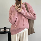Women's Zipper Collar Drawstring Hoodie Sweater Loose Knitwear Fall/Winter 2022