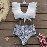 Solid-Color Mesh Yarn Leaf-Side Split Swimsuit Woman 2025 New High-Waisted Folding Sexy Bikini