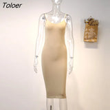 Seamless Nude Slip Dress 2023 Summer Women Adjustable Strap Sexy Vestidos Stretchy Bodycon Slim Midi Dress