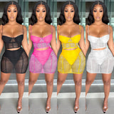 Sexy Two Piece Set Women Skirt Clubwear Black Sheer Mesh Bodycon Mini Dress Sets Rave Wear Wholesale Items