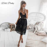 Sexy Party Dress Women Summer Deep V Neck Backless Lace Dresses Fashion Sleeveless Halter Bandage Midi