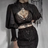 Temperament Lace Edge Design Dark Court Style Full-Color Women's High-Necked Blouse-Outfit