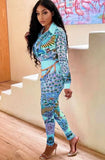 Print Retro Elegant Blouse and Pants Two Piece Set 703-1-Outfit