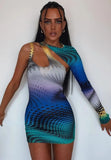 Party Print Cut Out Sexy Single Sleeve Mini
