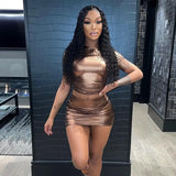 Metallic Two Piece Skirt Sets for Women Summer Outfits 2023 Sexy Nightclub Short Dress Matching Set Y2k
