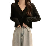 Women's Thin Outer Summer 2025 New Long-Sleeved V-Neck Coat Sunscreen Short Knitted Early Autumn Coat