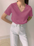 100% Cotton T Shirt Women Summer New Oversized Solid Basic Tees 9 Color Casual Loose Tshirt Korean O Neck Khaki