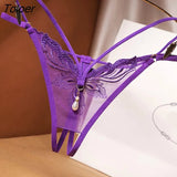 Transparent Embroidery Floral Pearl Tassel Women Lingerie G-String Panties Fashion Hollow Out Female Underwear Thong Briefs 425-0-Outfit