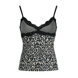 Leopard Splicing Lace Small Sling Sexy Vest Babes Design Boobs Type Low Collar Repair