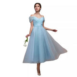 New Mesh Women's Dress Sexy One-Word Wedding Bridesmaid