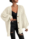 V-Neck Solid-Colored Open-Shirt Autumn And Winter Lazy Lantern Sleeve Loose Single-Caught Sweater Coat