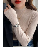 Casual Half Turtleneck Sweater Women Pullover Elegant Long Sleeve Knit Tops New Autumn Winter Basic Jumper Clothes