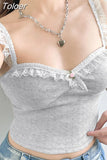 Flower Appliques Ruffle y2k Crop Top Summer 2023 Lace Straps Cute Camis Women Coquette Corset Fairycore Corset