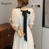 Floral Sweet Summer Dress Square Collar Dot Party Dress for women 2021 Short Sleeve Chiffon Elegant Dresses Female