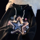 Hoodie Women Star Embroidery Streetwear Casual Oversized Tops Clothes for Teens Harajuku Hooded Fashion Y2k Sweatshirts-Outfit