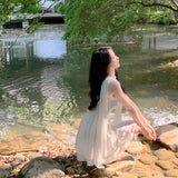White Chiffon Maxi Dresses for Women Elegant Sleeve Slim Puff Sleeve bodycon Dress Gentle Fairy Short Dress Summer