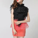 Chiffon Blouse Tops Female Sleeveless Perspective Bowknot Ruffles Shirts For Women 2022 Summer Sexy