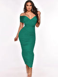 Sexy Straps Sleeveless Solid Ruched Lace Up Sheath Midi