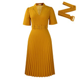 Women's Summer New Short-Sleeved V-Neck Pressure Folded High-Waist Fashion Temperament Waist African