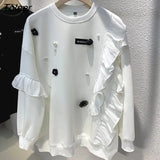 Pullovers Women Spring Autumn Trendy Casual Tops Ruffle Panel Pearl Flower Loose Oversized Pullover Womens Y2k