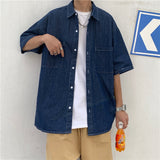 Short-Sleeved Shirt Men's Summer Korean Version Of The Trend Young Retro Leisure Bf Style Loose Cardigan Half-Sleeved Jacket-Outfit