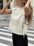 Women's Sleeveless Sweater Vest Simple Design Bumpy Bow Tie With