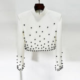 Star Fashion New Heavy Industry Pearl Nail Beads Short Top Dress Set Two