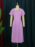 Multi-Color Lotus Leaf Sleeve Pressure Skirt Dress 100 Folds Short Sleeve Dress Elegant