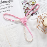 Pearl Beading Rose Thong Tranparent Low Waist Crotch Open Massage Underwear G-String Hot Hollow Out Lingerie Panties