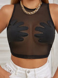 2024 Summer New Round-Neck Women's Sleeveless Mesh Perspective Embroidered Palm Creative Vest