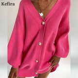 2021 V Neck Oversize Cardigan Women's Sweater Autumn Winter Knitted Long Sleeve Heart Button Loose Casual Jumper