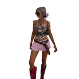 2024 Summer New Women's Fresh Sweet Bow Leopard Dew Back Repair