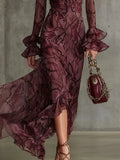 Women's Ins Horn Sleeves Collar Dress Long Sleeve Dress Dress