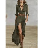 Women's Dress 2025 New French Retro V Collar Folds Loosely Open Temperament Long-Sleeved