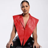 Sexy PU Leather Turndown Collar Open Size