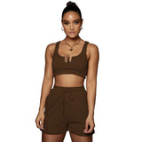 Yoga Wear Multicolor Solid U-Neck Top And Shorts Two-Piece