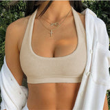 Fashion Sexy Women Halter Sleeveless Off Shoulder Skinny Crop Top Summer 2021 Mini Vest Basic Tees Casual Beach Tank