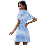 Plaid V-Neck Beletd-Bow