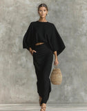 Shein Round Collar Long-Sleeved Top High Waist Skirt Suit Women's
